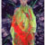 Hintergrund Papier gebatikt, Figur gezeichnet, genäht, Buntstift, Filzer, Glitter, 42x30 cm, 2010